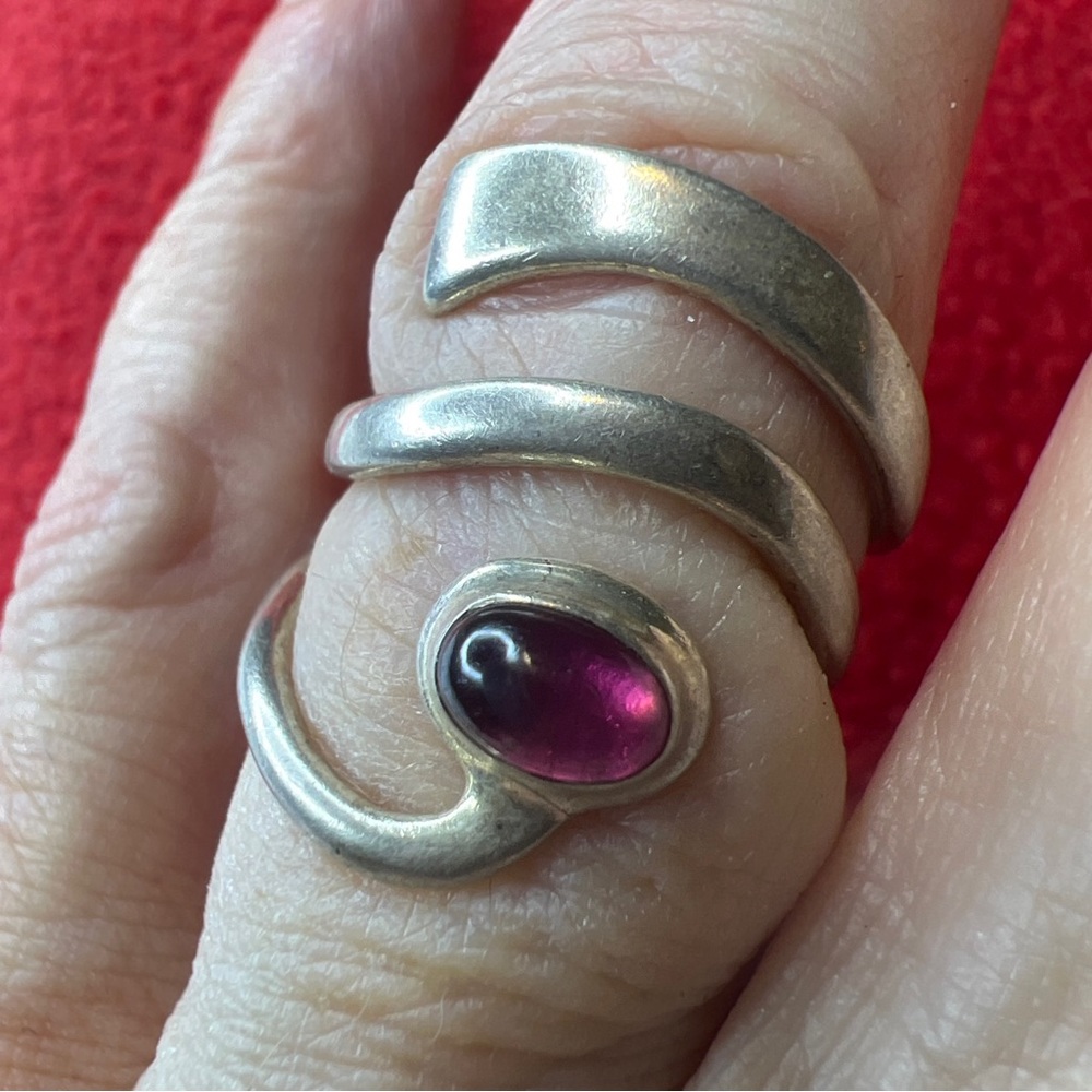 Vintage sterling silver DLD modernist freeform amethyst ring size 6 - Picture 4 of 10